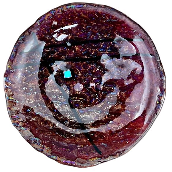 Handcrafted Dichroic Glass Decorative Plate Iridescent Accents 5.25” D Gift - Picture 1 of 10